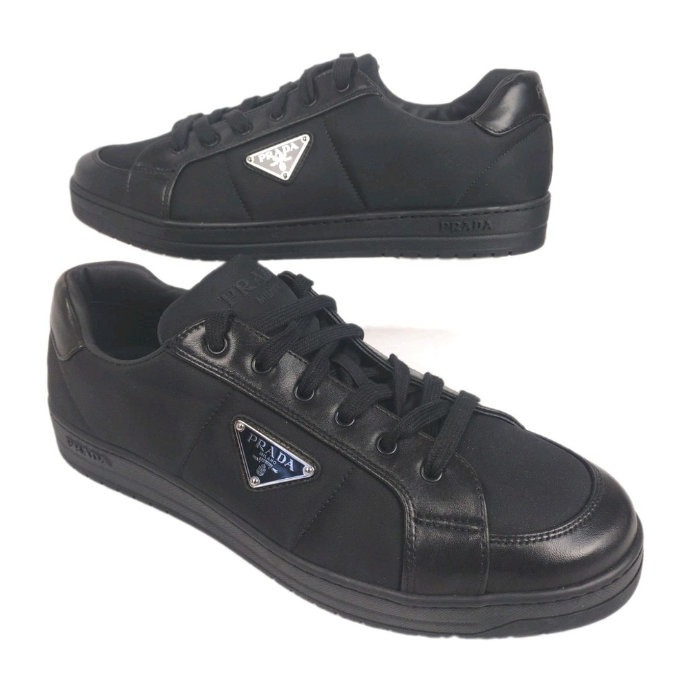 Prada Mens 10 Nappa-Downtown Leather/Nylon Sneakers 2EE395 Black EUC